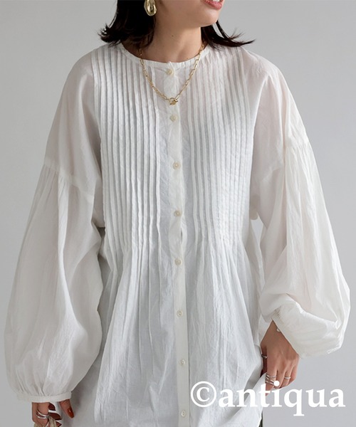 antiqua(アンティカ)の「愛らしいたっぷりギャザー!インド綿ブラウス(シャツ/ブラウス・レディース・ホワイト/ブラック・FREE)」の3枚目の写真