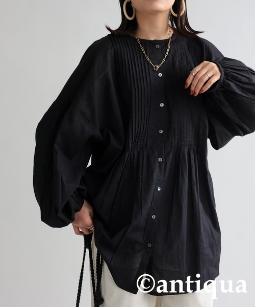 antiqua(アンティカ)の「愛らしいたっぷりギャザー!インド綿ブラウス(シャツ/ブラウス・レディース・ホワイト/ブラック・FREE)」の12枚目の写真