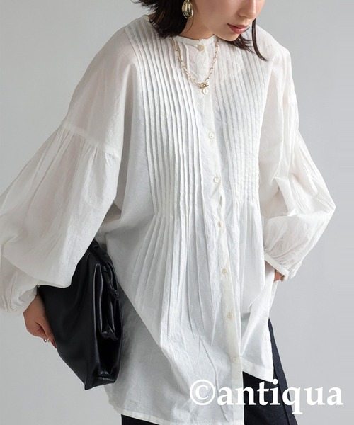 antiqua(アンティカ)の「愛らしいたっぷりギャザー!インド綿ブラウス(シャツ/ブラウス・レディース・ホワイト/ブラック・FREE)」の6枚目の写真