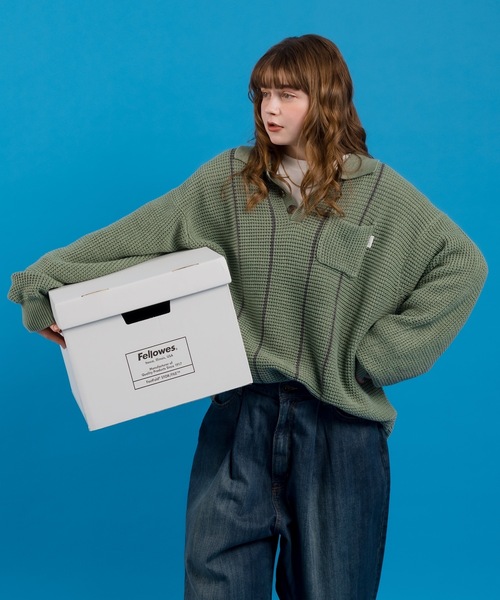 MUHET（ミュエータ）の「ワッフル編みポロニット（ニット/セーター・レディース・ネイビー/ライトグリーン・X-LARGE/MEDIUM）」の17枚目の写真