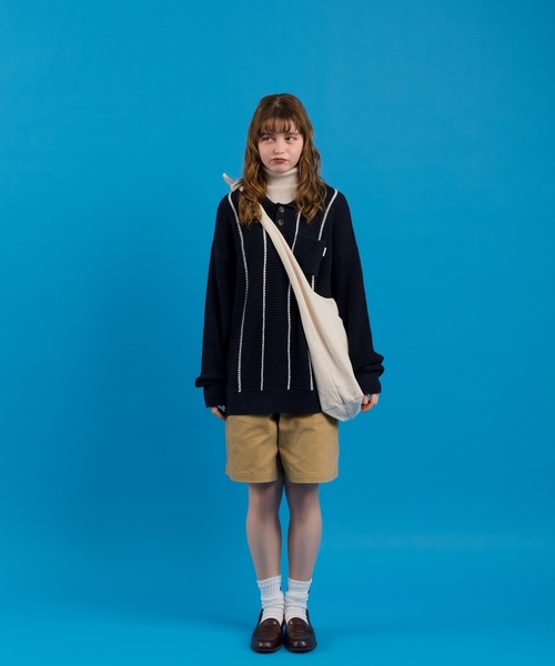 MUHET（ミュエータ）の「ワッフル編みポロニット（ニット/セーター・レディース・ネイビー/ライトグリーン・X-LARGE/MEDIUM）」の5枚目の写真