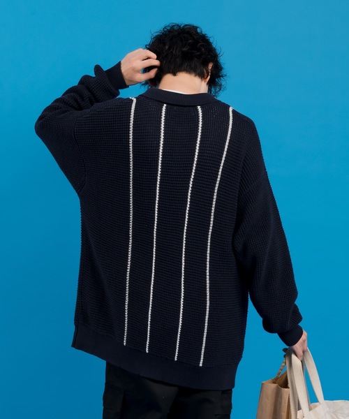MUHET（ミュエータ）の「ワッフル編みポロニット（ニット/セーター・レディース・ネイビー/ライトグリーン・X-LARGE/MEDIUM）」の12枚目の写真