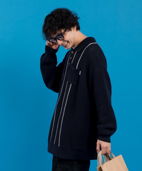 MUHET（ミュエータ）の「ワッフル編みポロニット（ニット/セーター・レディース・ネイビー/ライトグリーン・X-LARGE/MEDIUM）」の19枚目の写真