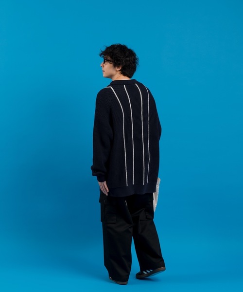 MUHET（ミュエータ）の「ワッフル編みポロニット（ニット/セーター・レディース・ネイビー/ライトグリーン・X-LARGE/MEDIUM）」の6枚目の写真