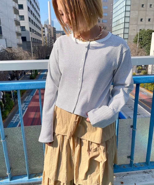 JUGLANS(ユグランス)の「☆ 品のある大人びた一枚。ボーダーリブクルーネックカーディガン 30931P133(カーディガン/ボレロ・レディース・イエロー/ホワイト/ブラック・FREE)」の22枚目の写真