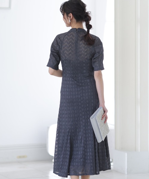 PourVous(プールヴー)の「袖あり&ミモレ丈 パーティー ドレス キーネック お呼ばれ 結婚式 フォーマル 同窓会 オケージョンドレス ワンピース 二次会 成人式 (ドレス・レディース・ネイビー/ベージュ/ピンク/ブラウン/カーキ・M)」の12枚目の写真