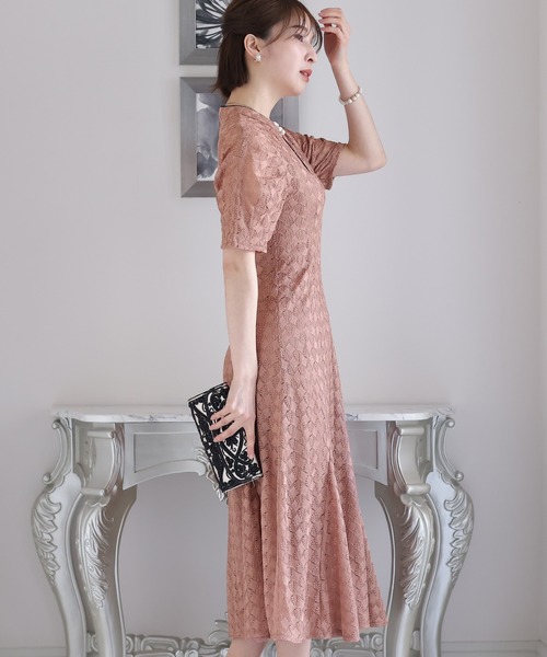 PourVous(プールヴー)の「袖あり&ミモレ丈 パーティー ドレス キーネック お呼ばれ 結婚式 フォーマル 同窓会 オケージョンドレス ワンピース 二次会 成人式 (ドレス・レディース・ネイビー/ベージュ/ピンク/ブラウン/カーキ・M)」の15枚目の写真