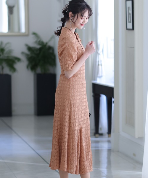 PourVous(プールヴー)の「袖あり&ミモレ丈 パーティー ドレス キーネック お呼ばれ 結婚式 フォーマル 同窓会 オケージョンドレス ワンピース 二次会 成人式 (ドレス・レディース・ネイビー/ベージュ/ピンク/ブラウン/カーキ・M)」の19枚目の写真