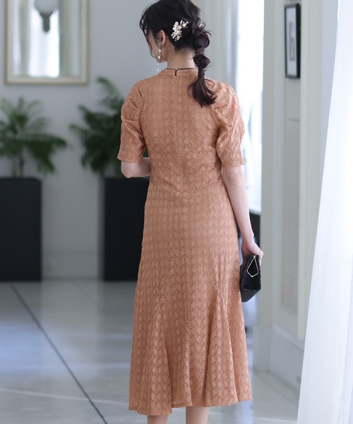 PourVous(プールヴー)の「袖あり&ミモレ丈 パーティー ドレス キーネック お呼ばれ 結婚式 フォーマル 同窓会 オケージョンドレス ワンピース 二次会 成人式 (ドレス・レディース・ネイビー/ベージュ/ピンク/ブラウン/カーキ・M)」の20枚目の写真