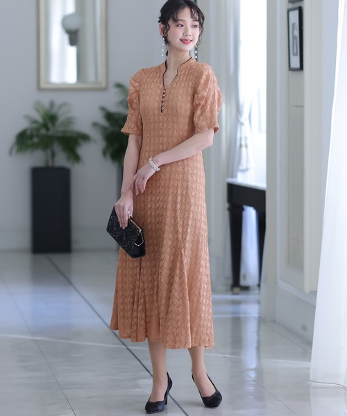 PourVous(プールヴー)の「袖あり&ミモレ丈 パーティー ドレス キーネック お呼ばれ 結婚式 フォーマル 同窓会 オケージョンドレス ワンピース 二次会 成人式 (ドレス・レディース・ネイビー/ベージュ/ピンク/ブラウン/カーキ・M)」の21枚目の写真