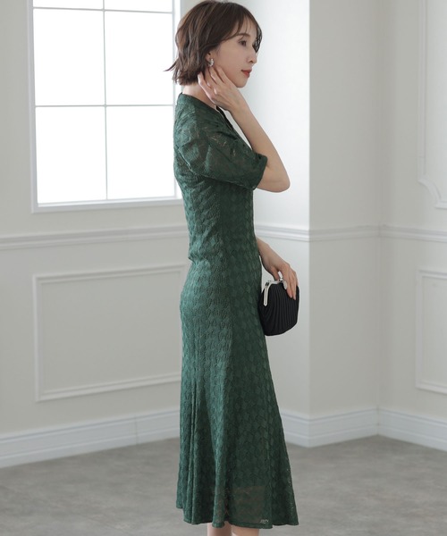 PourVous(プールヴー)の「袖あり&ミモレ丈 パーティー ドレス キーネック お呼ばれ 結婚式 フォーマル 同窓会 オケージョンドレス ワンピース 二次会 成人式 (ドレス・レディース・ネイビー/ベージュ/ピンク/ブラウン/カーキ・M)」の22枚目の写真
