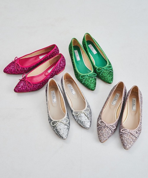 Bisue ネイビー グリッター バレエシューズ