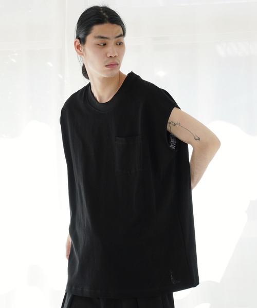 Air Tokyo(エアートウキョー)の「オーバーサイズ ポケット付き フレンチスリーブ カットソー(Tシャツ/カットソー・メンズ・オフホワイト/ブラック/グレイッシュベージュ・MEDIUM/LARGE)」の18枚目の写真