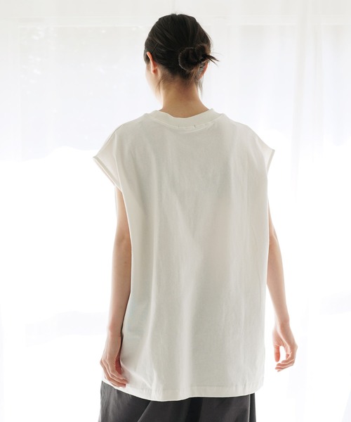 Air Tokyo(エアートウキョー)の「オーバーサイズ ポケット付き フレンチスリーブ カットソー(Tシャツ/カットソー・メンズ・オフホワイト/ブラック/グレイッシュベージュ・MEDIUM/LARGE)」の22枚目の写真