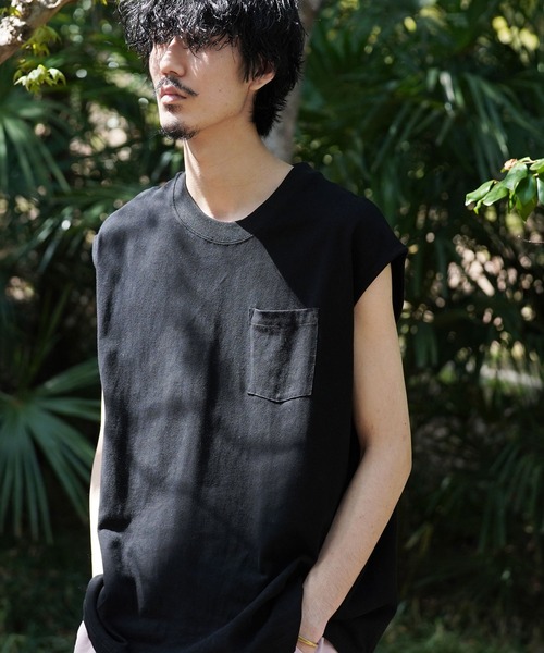 Air Tokyo(エアートウキョー)の「オーバーサイズ ポケット付き フレンチスリーブ カットソー(Tシャツ/カットソー・メンズ・オフホワイト/ブラック/グレイッシュベージュ・MEDIUM/LARGE)」の16枚目の写真