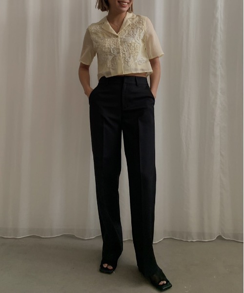 Ameri（アメリ）の「UNEVEN EMBROIDERY SHEER TOP（シャツ/ブラウス 
