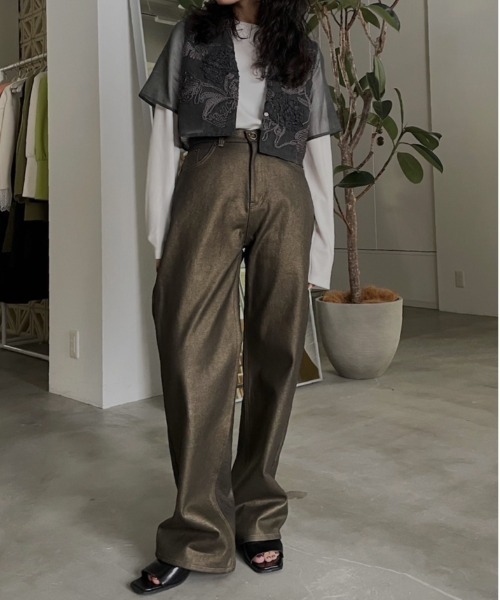 Ameri（アメリ）の「UNEVEN EMBROIDERY SHEER TOP（シャツ/ブラウス 