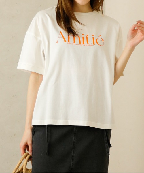 Per sist ence(パーシエンス)の「Per sist ence/パーシエンス ロールアップロゴTシャツ(Tシャツ/カットソー・レディース・オフホワイト/チャコールグレー・FREE)」の2枚目の写真