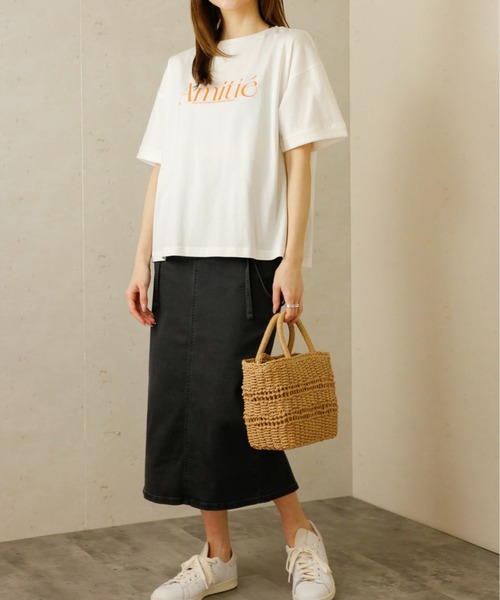 Per sist ence(パーシエンス)の「Per sist ence/パーシエンス ロールアップロゴTシャツ(Tシャツ/カットソー・レディース・オフホワイト/チャコールグレー・FREE)」の4枚目の写真