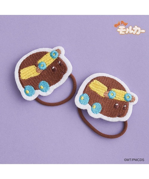 Lycee mine(リセマイン)の「【PUI PUI モルカー】ワッペンヘアゴム2Pセット(その他ヘアアクセサリー・キッズ・オフホワイト/オレンジ/モカ・フリー)」の2枚目の写真