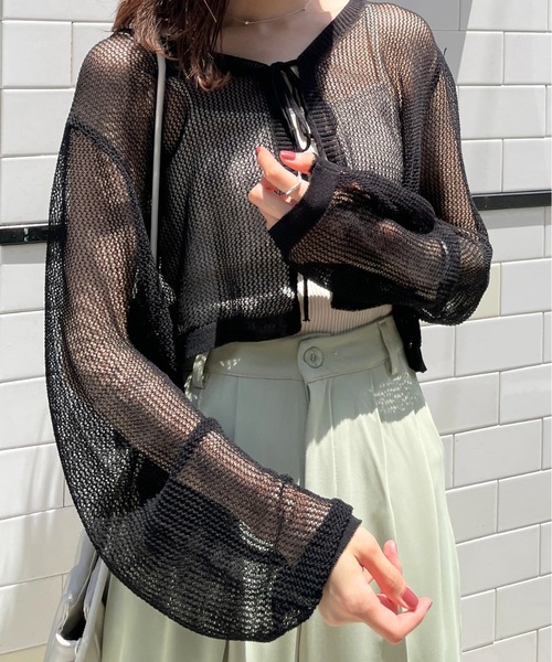 Olu.（オルドット）の「パンチングニットリボンカーディガン（カーディガン/ボレロ・レディース・ホワイト/ブラック・FREE）」の7枚目の写真