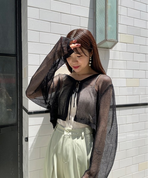 Olu.（オルドット）の「パンチングニットリボンカーディガン（カーディガン/ボレロ・レディース・ホワイト/ブラック・FREE）」の6枚目の写真