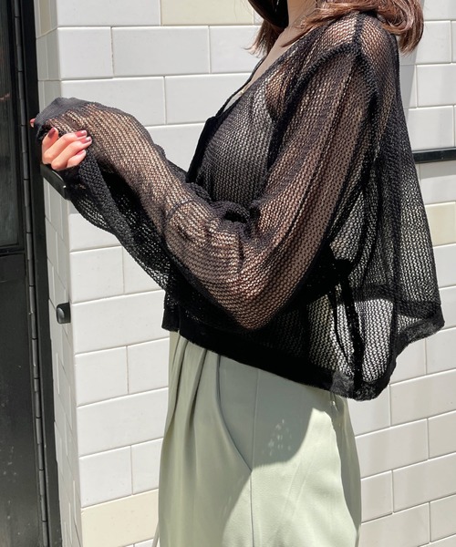 Olu.（オルドット）の「パンチングニットリボンカーディガン（カーディガン/ボレロ・レディース・ホワイト/ブラック・FREE）」の14枚目の写真