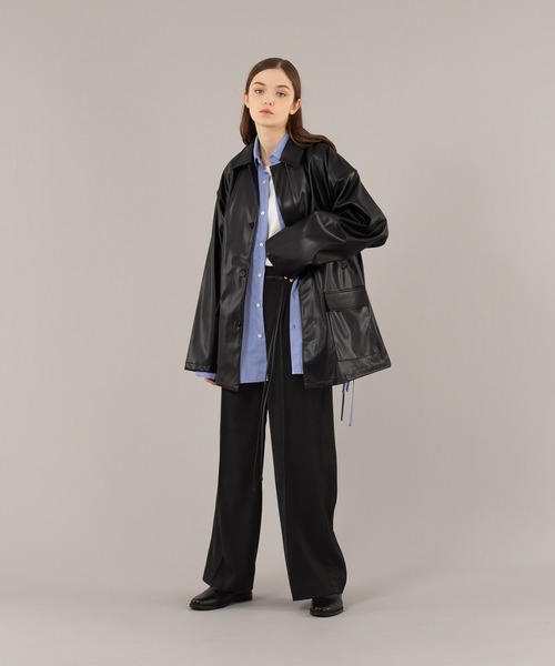 selle glant（セレグランテ）の「FAKE LEATHER CODE WIDE PANTS/フェイクレザーコードワイドパンツ（スラックス・メンズ・チャコールグレー/ブラック・MEDIUM/LARGE）」の7枚目の写真