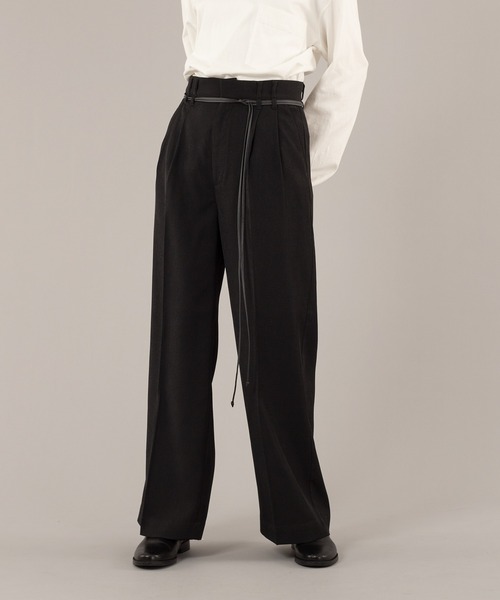 selle glant（セレグランテ）の「FAKE LEATHER CODE WIDE PANTS/フェイクレザーコードワイドパンツ（スラックス・メンズ・チャコールグレー/ブラック・MEDIUM/LARGE）」の3枚目の写真