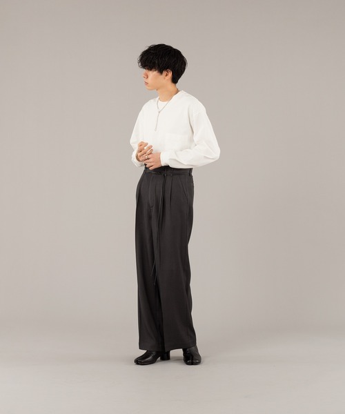 selle glant（セレグランテ）の「FAKE LEATHER CODE WIDE PANTS/フェイクレザーコードワイドパンツ（スラックス・メンズ・チャコールグレー/ブラック・MEDIUM/LARGE）」の13枚目の写真