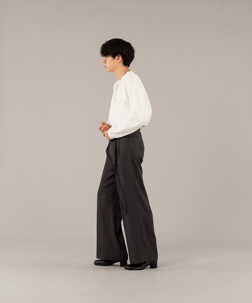 selle glant（セレグランテ）の「FAKE LEATHER CODE WIDE PANTS/フェイクレザーコードワイドパンツ（スラックス・メンズ・チャコールグレー/ブラック・MEDIUM/LARGE）」の14枚目の写真