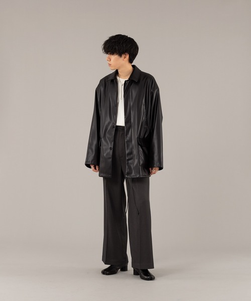 Vintage フェイクレザー デザイン ワイド スラックス 古着 selle glant（セレグランテ）の「FAKE LEATHER CODE WIDE PANTS