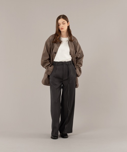 selle glant（セレグランテ）の「FAKE LEATHER CODE WIDE PANTS/フェイクレザーコードワイドパンツ（スラックス・メンズ・チャコールグレー/ブラック・MEDIUM/LARGE）」の19枚目の写真