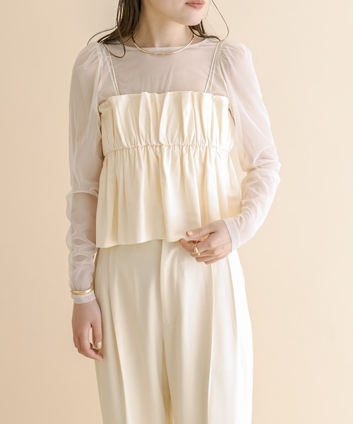 mline（エムライン）の「[mline]ベアギャザーキャミソール（キャミソール・レディース・オフホワイト/ブラック・FREE）」の6枚目の写真