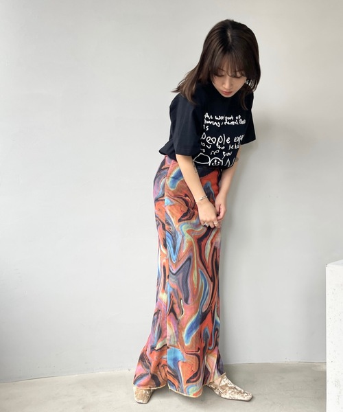 SANSeLF(サンセルフ)の「マーブルシアーセットアップスカート【SANSeLF】sanw23a025(スカート・レディース・カーキ/オレンジ・FREE)」の6枚目の写真