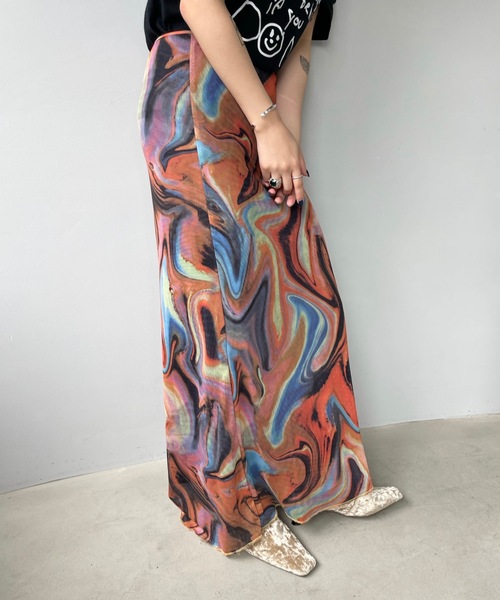 SANSeLF(サンセルフ)の「マーブルシアーセットアップスカート【SANSeLF】sanw23a025(スカート・レディース・カーキ/オレンジ・FREE)」の8枚目の写真