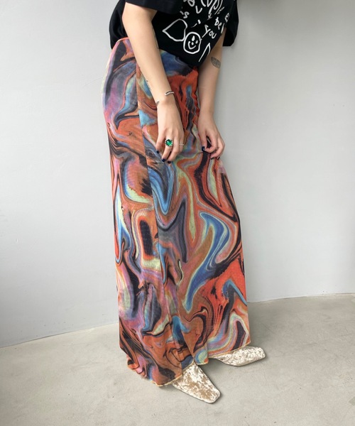 SANSeLF(サンセルフ)の「マーブルシアーセットアップスカート【SANSeLF】sanw23a025(スカート・レディース・カーキ/オレンジ・FREE)」の10枚目の写真