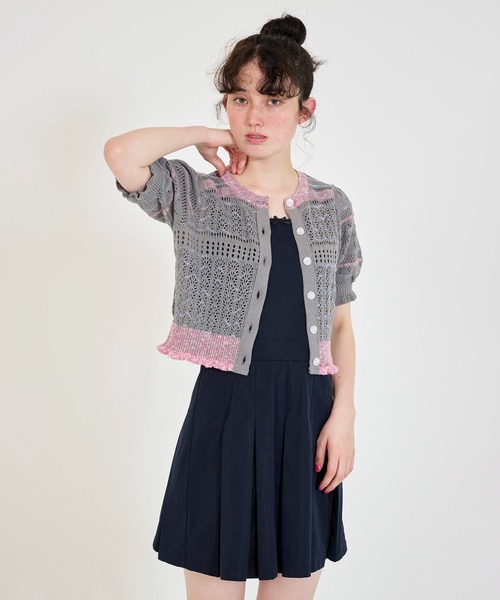 新着 セール】パフスリーブ TINA：JOJUN 透かし編みカーディガン トップス