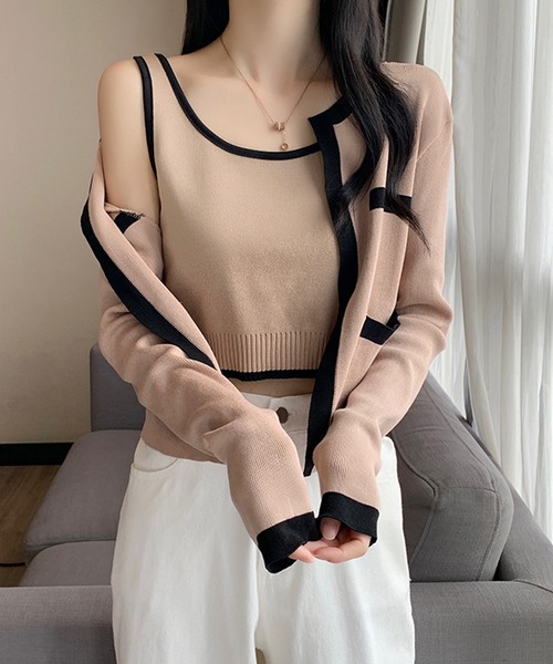 SpRay（スプレイ）の「バイカラーカーディガンアンサンブル（カーディガン/ボレロ・レディース・ベージュ/ホワイト/ブラック・FREE）」の3枚目の写真