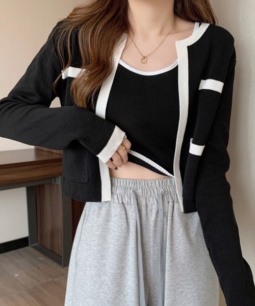 SpRay（スプレイ）の「バイカラーカーディガンアンサンブル（カーディガン/ボレロ・レディース・ベージュ/ホワイト/ブラック・FREE）」の2枚目の写真
