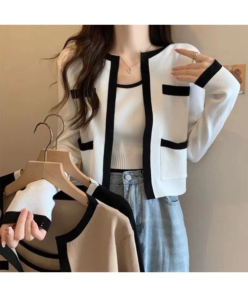 SpRay（スプレイ）の「バイカラーカーディガンアンサンブル（カーディガン/ボレロ・レディース・ベージュ/ホワイト/ブラック・FREE）」の4枚目の写真