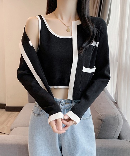 SpRay（スプレイ）の「バイカラーカーディガンアンサンブル（カーディガン/ボレロ・レディース・ベージュ/ホワイト/ブラック・FREE）」の21枚目の写真