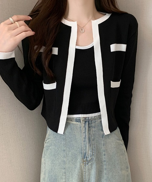 SpRay（スプレイ）の「バイカラーカーディガンアンサンブル（カーディガン/ボレロ・レディース・ベージュ/ホワイト/ブラック・FREE）」の18枚目の写真