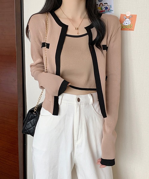 SpRay（スプレイ）の「バイカラーカーディガンアンサンブル（カーディガン/ボレロ・レディース・ベージュ/ホワイト/ブラック・FREE）」の10枚目の写真