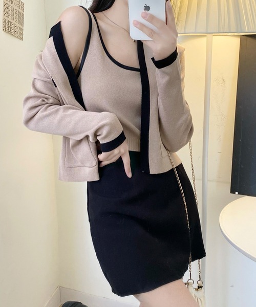 SpRay（スプレイ）の「バイカラーカーディガンアンサンブル（カーディガン/ボレロ・レディース・ベージュ/ホワイト/ブラック・FREE）」の9枚目の写真