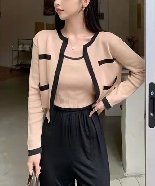 SpRay（スプレイ）の「バイカラーカーディガンアンサンブル（カーディガン/ボレロ・レディース・ベージュ/ホワイト/ブラック・FREE）」の7枚目の写真