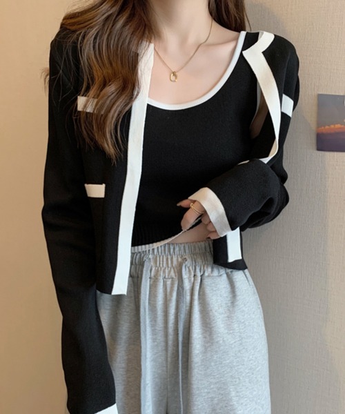 SpRay（スプレイ）の「バイカラーカーディガンアンサンブル（カーディガン/ボレロ・レディース・ベージュ/ホワイト/ブラック・FREE）」の16枚目の写真