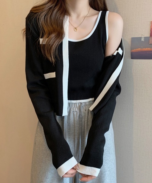SpRay（スプレイ）の「バイカラーカーディガンアンサンブル（カーディガン/ボレロ・レディース・ベージュ/ホワイト/ブラック・FREE）」の15枚目の写真