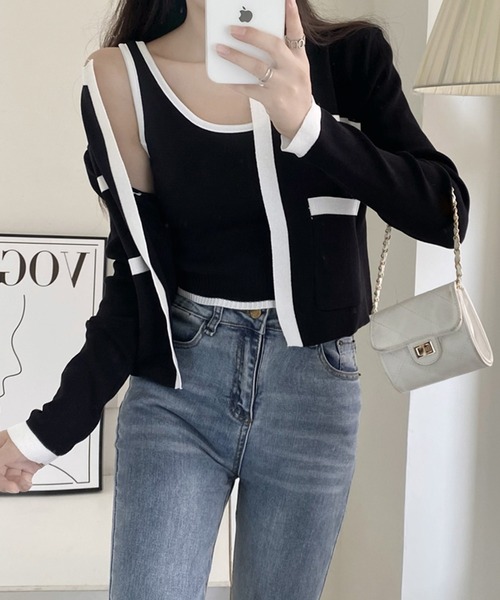 SpRay（スプレイ）の「バイカラーカーディガンアンサンブル（カーディガン/ボレロ・レディース・ベージュ/ホワイト/ブラック・FREE）」の12枚目の写真