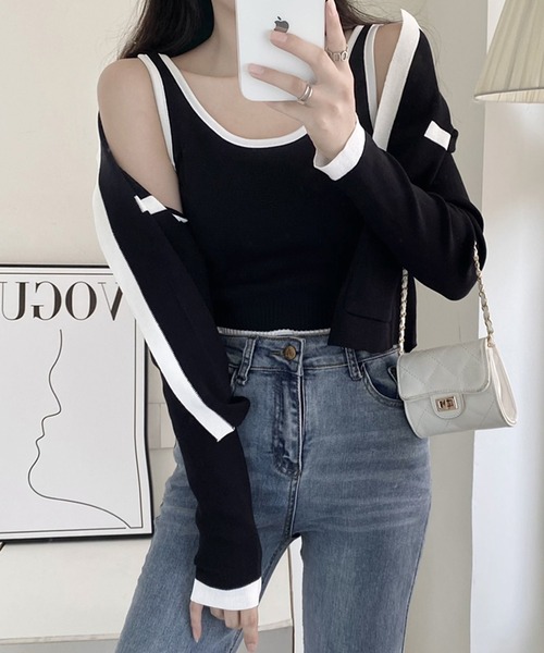 SpRay（スプレイ）の「バイカラーカーディガンアンサンブル（カーディガン/ボレロ・レディース・ベージュ/ホワイト/ブラック・FREE）」の11枚目の写真